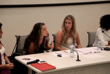Panel discussion at ISI, Marta Bogdanska and Roula Hamati, October 8, 2014, Beirut. Photo by Mourad Ayyash from RightsCast
